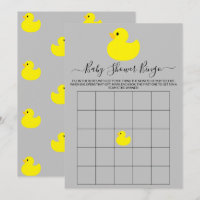 Yellow Rubber Duck Baby Shower Bingo Card