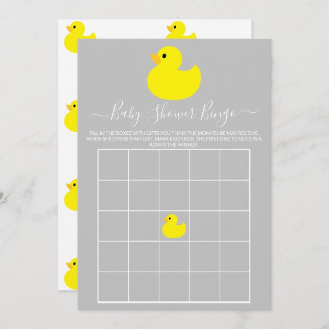 Yellow Rubber Duck Baby Shower Bingo Card (Front/Back)