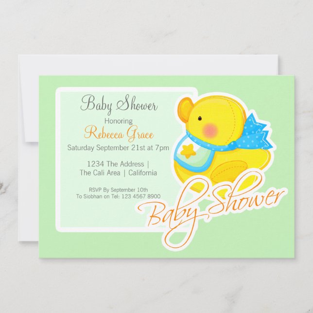 Yellow Rubber Duck Baby Shower Invitation (Front)