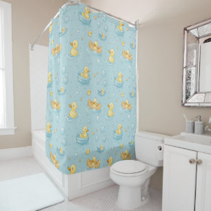 Yellow Rubber Duck Bath Time Kids Bathroom Decor Shower Curtain