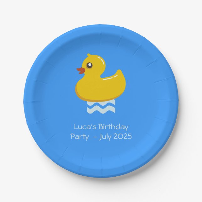 yellow rubber duck  -birthday party paper plate (Front)