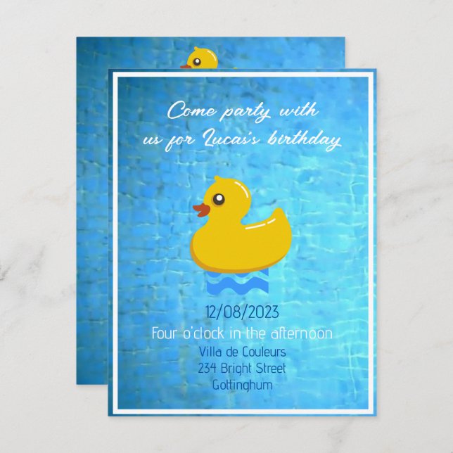 yellow rubber duck  - birthday  pool party invitation (Front/Back)