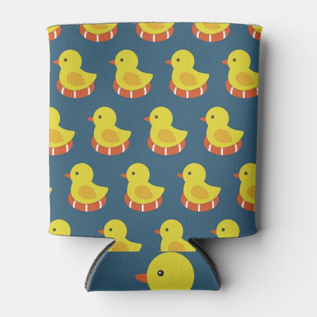 Yellow rubber duck, cute, seamless pattern. can cooler (Front)
