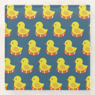 Yellow rubber duck, cute, seamless pattern. glass coaster