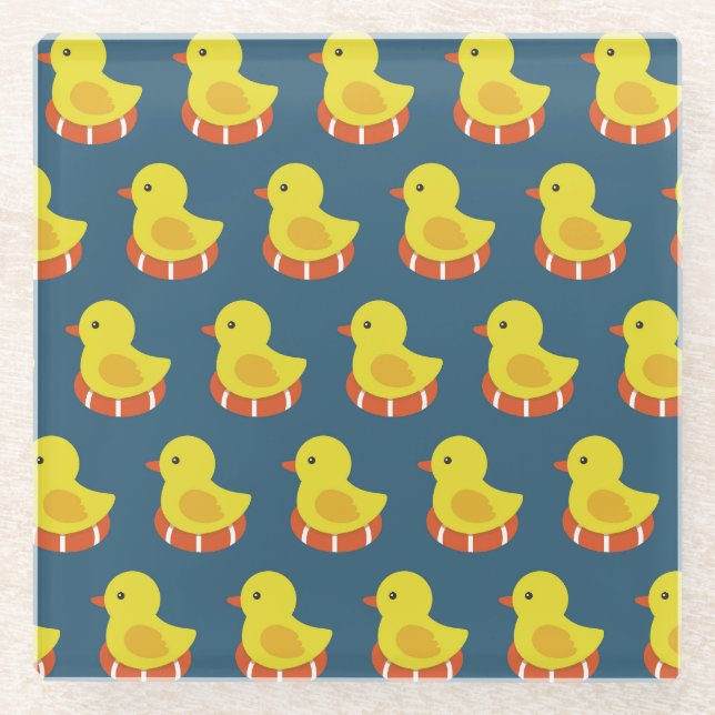 Yellow rubber duck, cute, seamless pattern. glass coaster (Front)