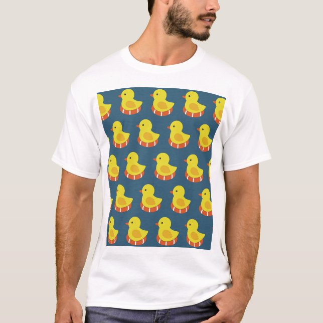 Yellow rubber duck, cute, seamless pattern. T-Shirt (Front)