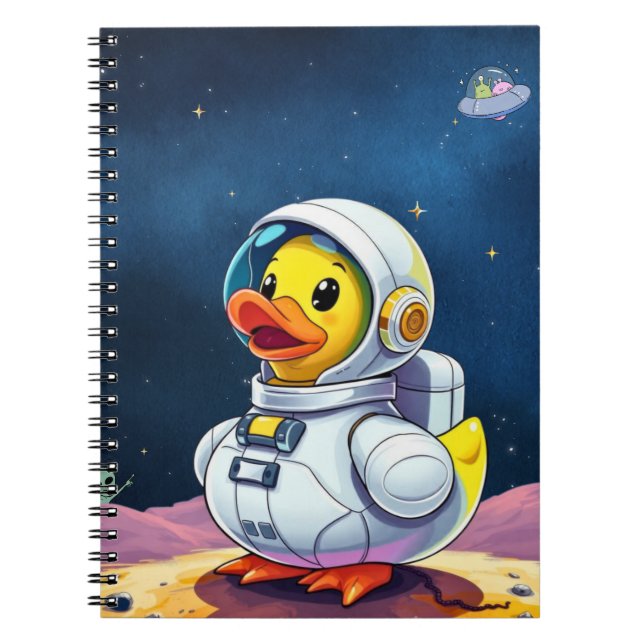 Yellow Rubber Duck On The Moon Notebook (Front)