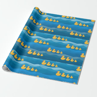 yellow rubber duck on waves wrapping paper