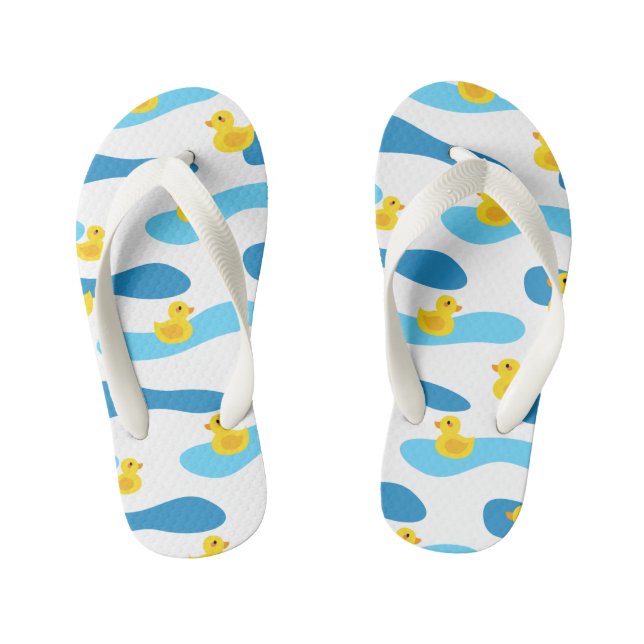 Yellow Rubber Duck Pattern Kid's Flip Flops (Footbed)