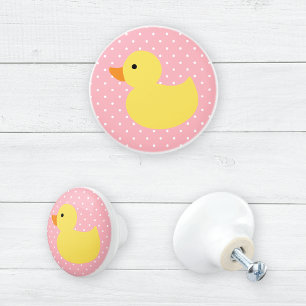 Yellow Rubber Duck Polka Dots Ceramic Knob