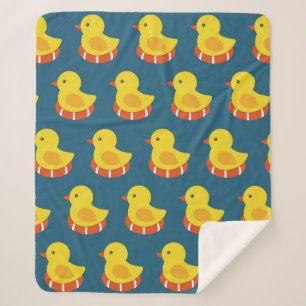 yellow rubber duck seamless pattern. Vintage illus Sherpa Blanket
