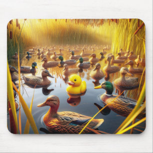 Yellow Rubber Duck With Hunting Decoys Mouse Mat