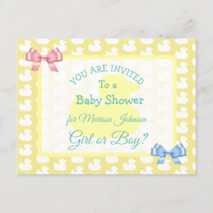 Yellow Rubber Duckie Baby'Shower Invitation Postcard
