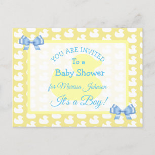 Yellow Rubber Duckie Baby'Shower Invitation Postcard