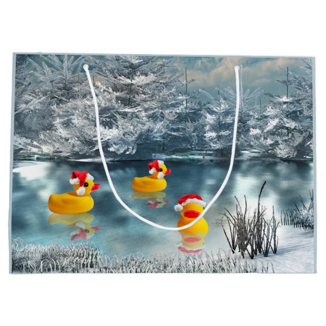Yellow Rubber Duckie Christmas Large Gift Bag (Back)