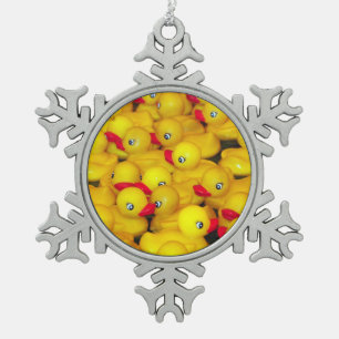 Yellow rubber duckies print christmas ornament