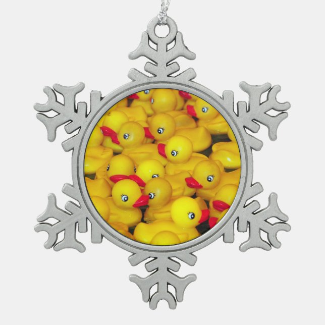 Yellow rubber duckies print christmas ornament (Front)