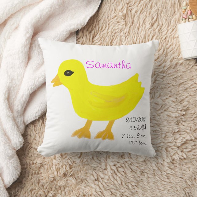 Yellow Rubber Ducky Birth Details Pink Cushion (Blanket)