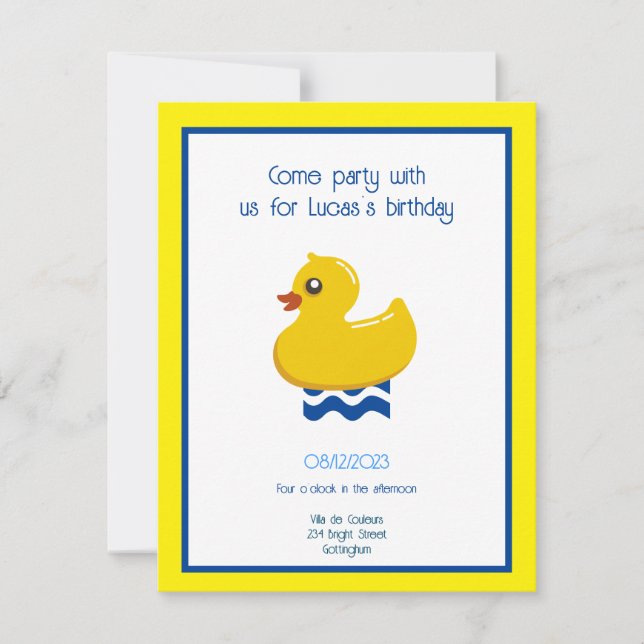 yellow rubber ducky birthday party invitation (Front)