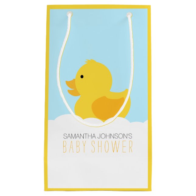 Yellow Rubber Ducky Bubble Bath Baby Shower Small Gift Bag (Front)
