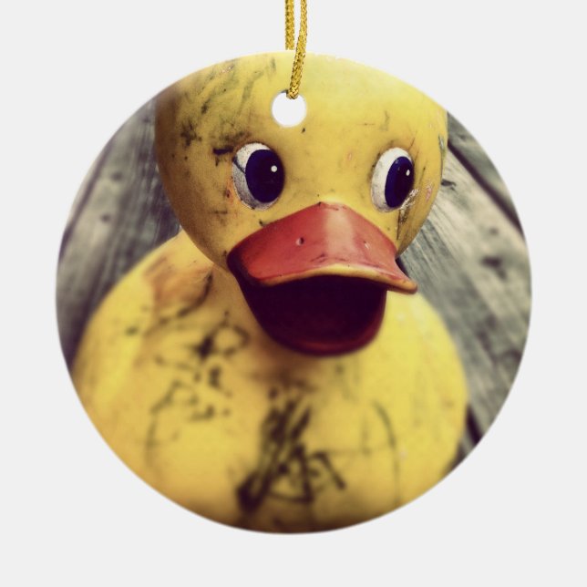 Yellow Rubber Ducky Covered in Dirt! Ceramic Tree Decoration (Front)