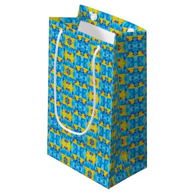 Yellow Rubber Ducky in Bubbles Small Gift Bag (Front Angled)