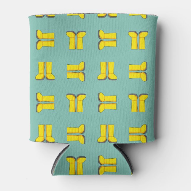 Yellow Rubber Rain Boots Can Cooler (Front)