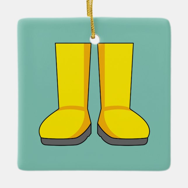 Yellow Rubber Rain Boots Ceramic Ornament (Front)