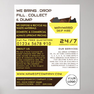 Yellow Rubbish Skip Design, Skip/Dumpster Company Poster