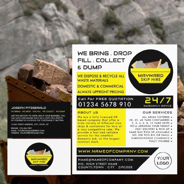 Yellow Rubbish Skip, Skip/Dumpster Company Business Card (Creator Uploaded)