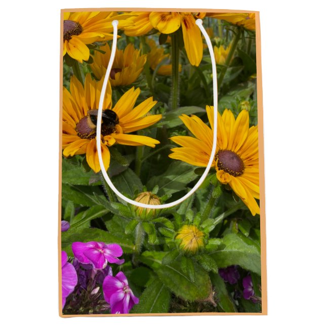  Yellow Rudbeckia Flowers Pink Phlox and Bee  Medium Gift Bag (Front)