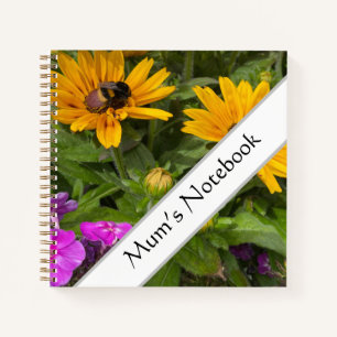 Yellow Rudbeckia Flowers Pink Phlox and Bee  Notebook