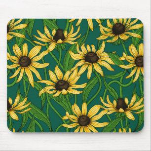 Yellow Rudbekia on dark green Mouse Mat