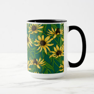 Yellow Rudbekia on dark green Mug