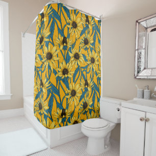 Yellow Rudbekia on dark green Shower Curtain