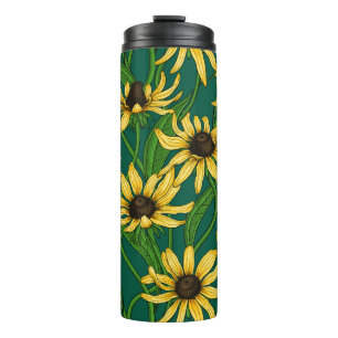 Yellow Rudbekia on dark green Thermal Tumbler