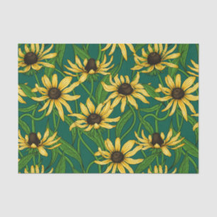Yellow Rudbekia on dark green Tissue Paper