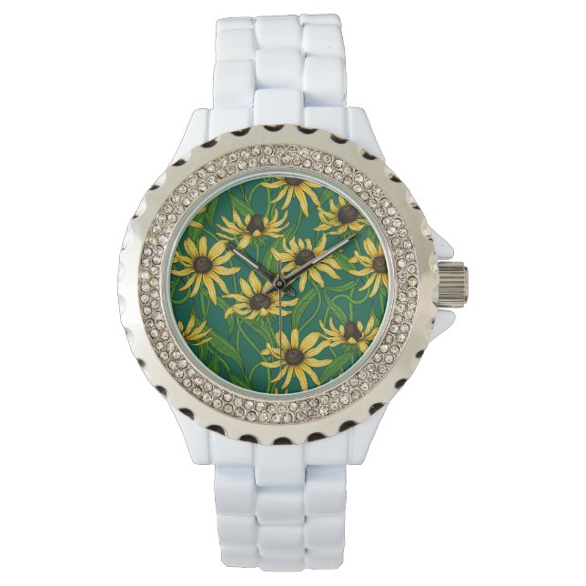 Yellow Rudbekia on dark green Watch (Front)