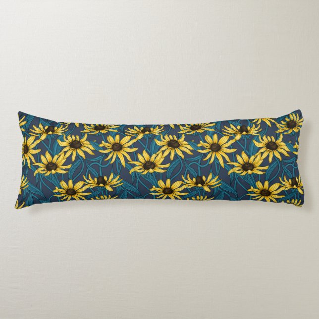 Yellow Rudbekia on navy Body Cushion (Front)