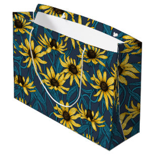 Yellow Rudbekia on navy Large Gift Bag
