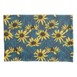 Yellow Rudbekia on navy Pillowcase