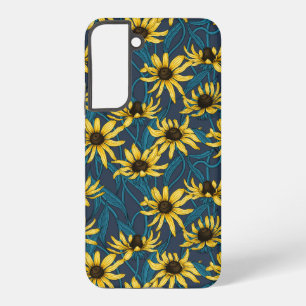 Yellow Rudbekia on navy Samsung Galaxy Case