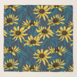 Yellow Rudbekia on navy Scarf<br><div class="desc">Hand-painted cvector pattern with yellow rudbekia flowers</div>