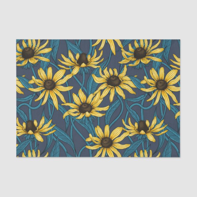 Yellow Rudbekia on navy Tissue Paper (Front)