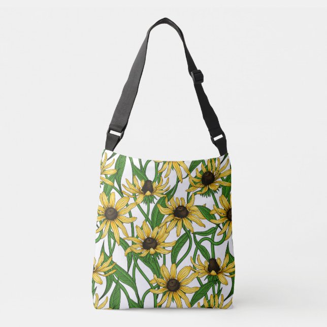 Yellow Rudbekia on white Crossbody Bag (Front)
