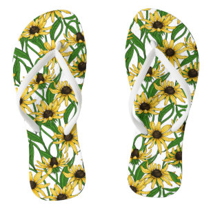 Yellow Rudbekia on white Flip Flops