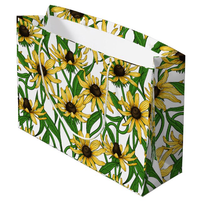 Yellow Rudbekia on white Large Gift Bag (Back Angled)
