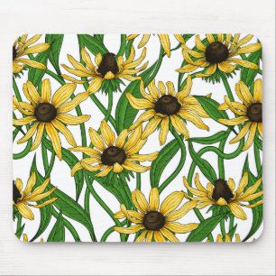 Yellow Rudbekia on white Mouse Mat
