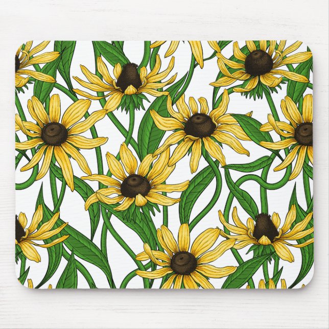 Yellow Rudbekia on white Mouse Mat (Front)
