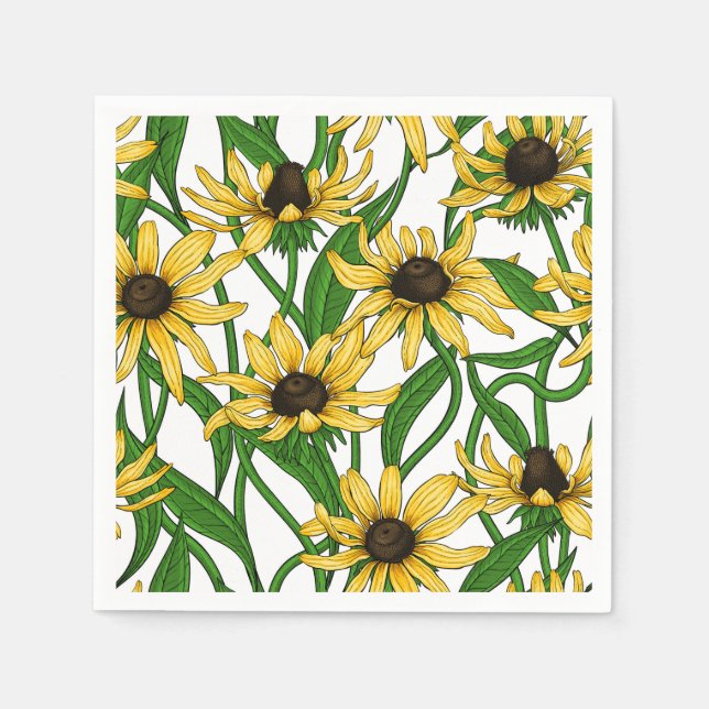 Yellow Rudbekia on white Napkin (Front)